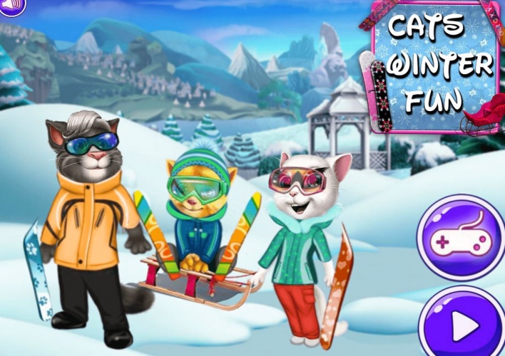 Une famille chat au ski
