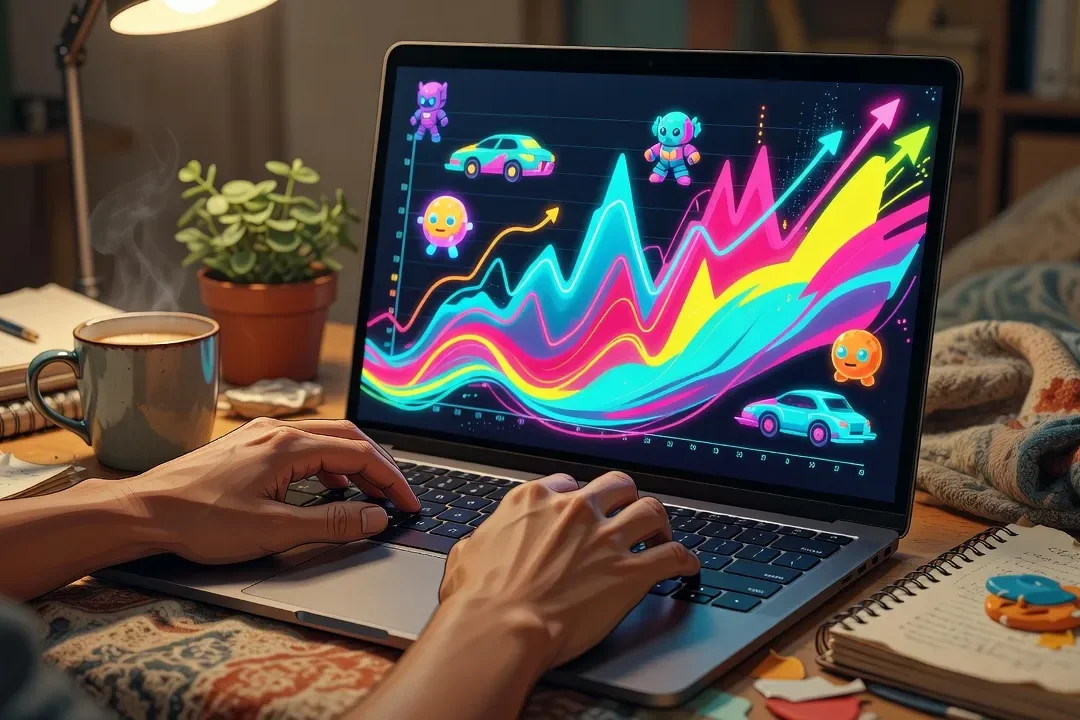 Analyste gaming consultant des graphiques de tendances sur son ordinateur