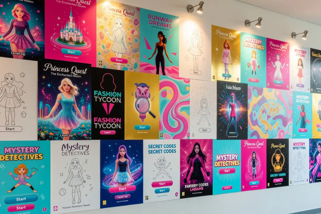 Mur de bureau avec affiches de jeux pour filles