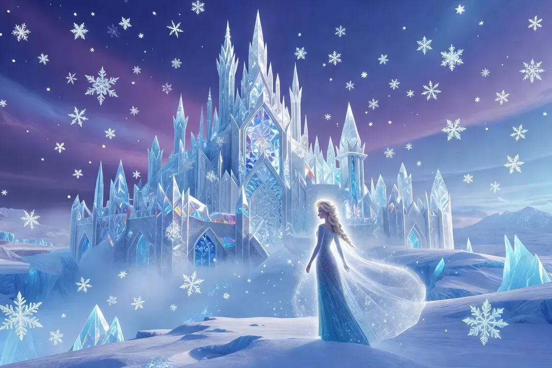 Univers Disney Frozen avec château de glace et magie bleue