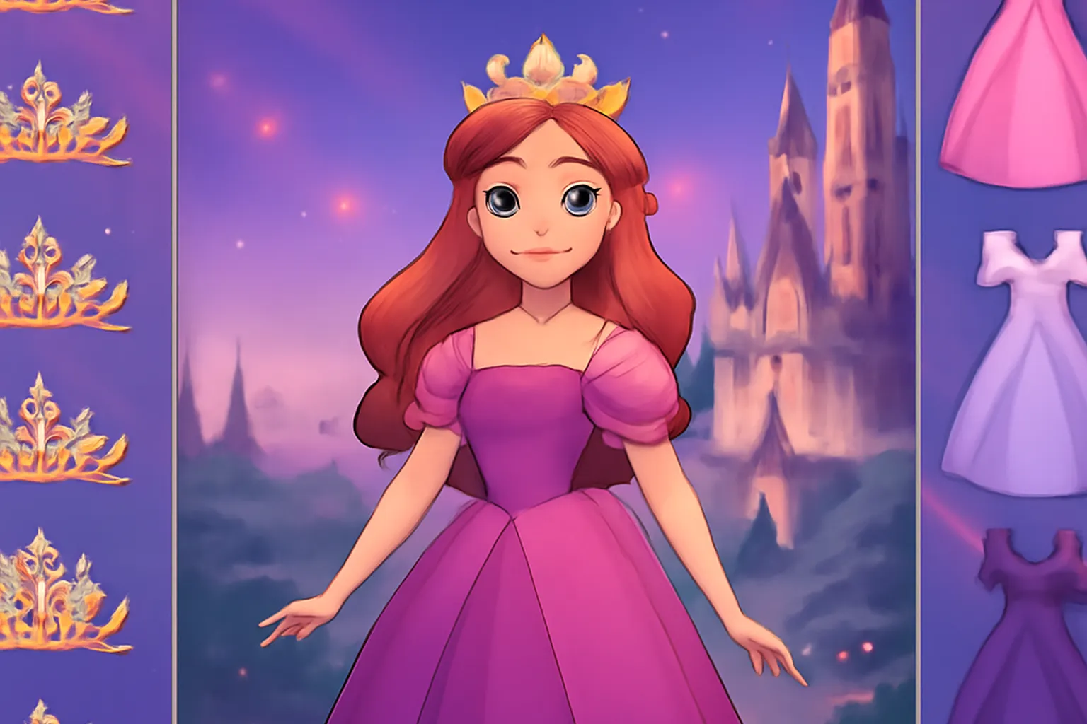 Interface d'un jeu Disney avec princesses et chateaux