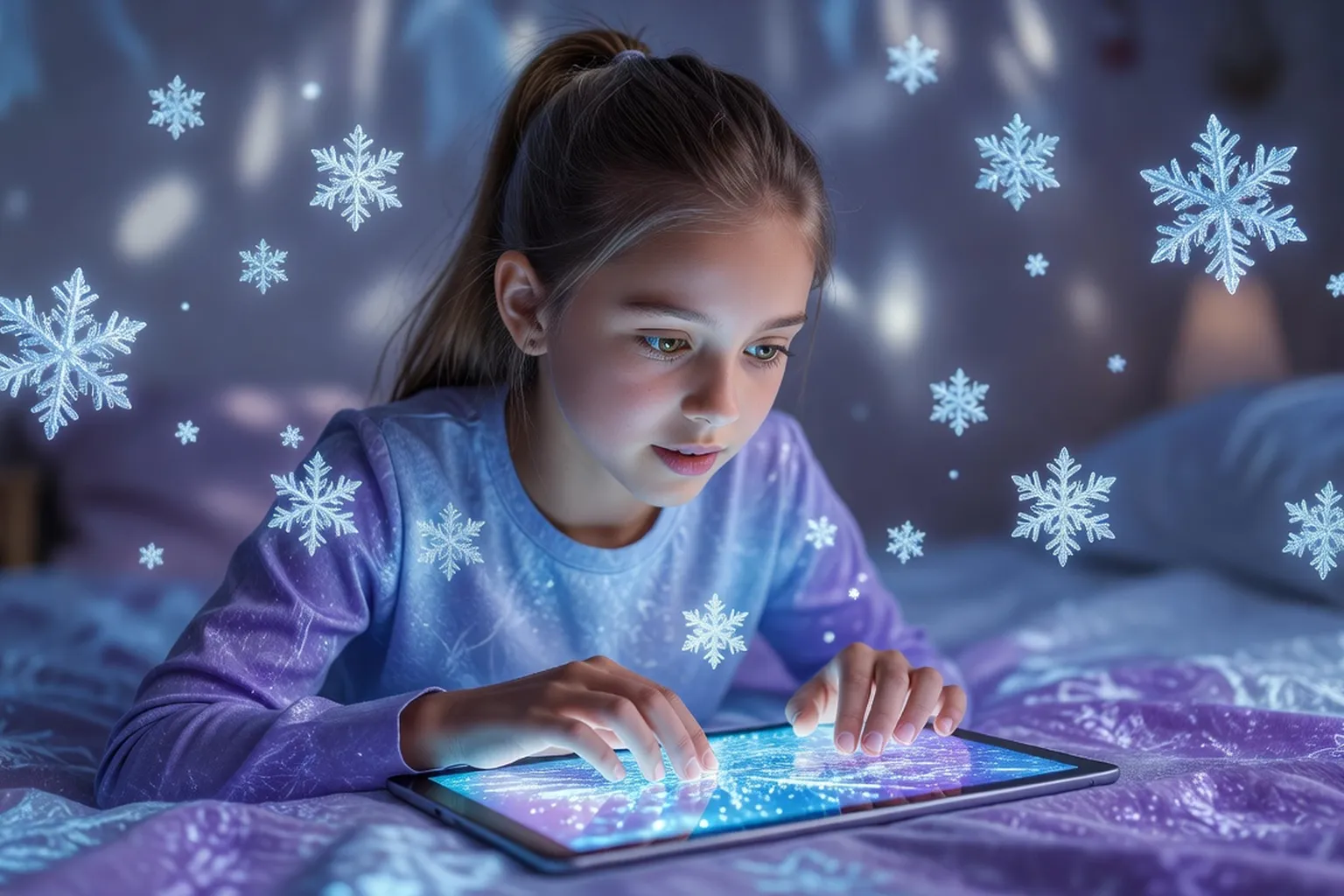 Adolescente jouant a un jeu La Reine des Neiges sur tablette