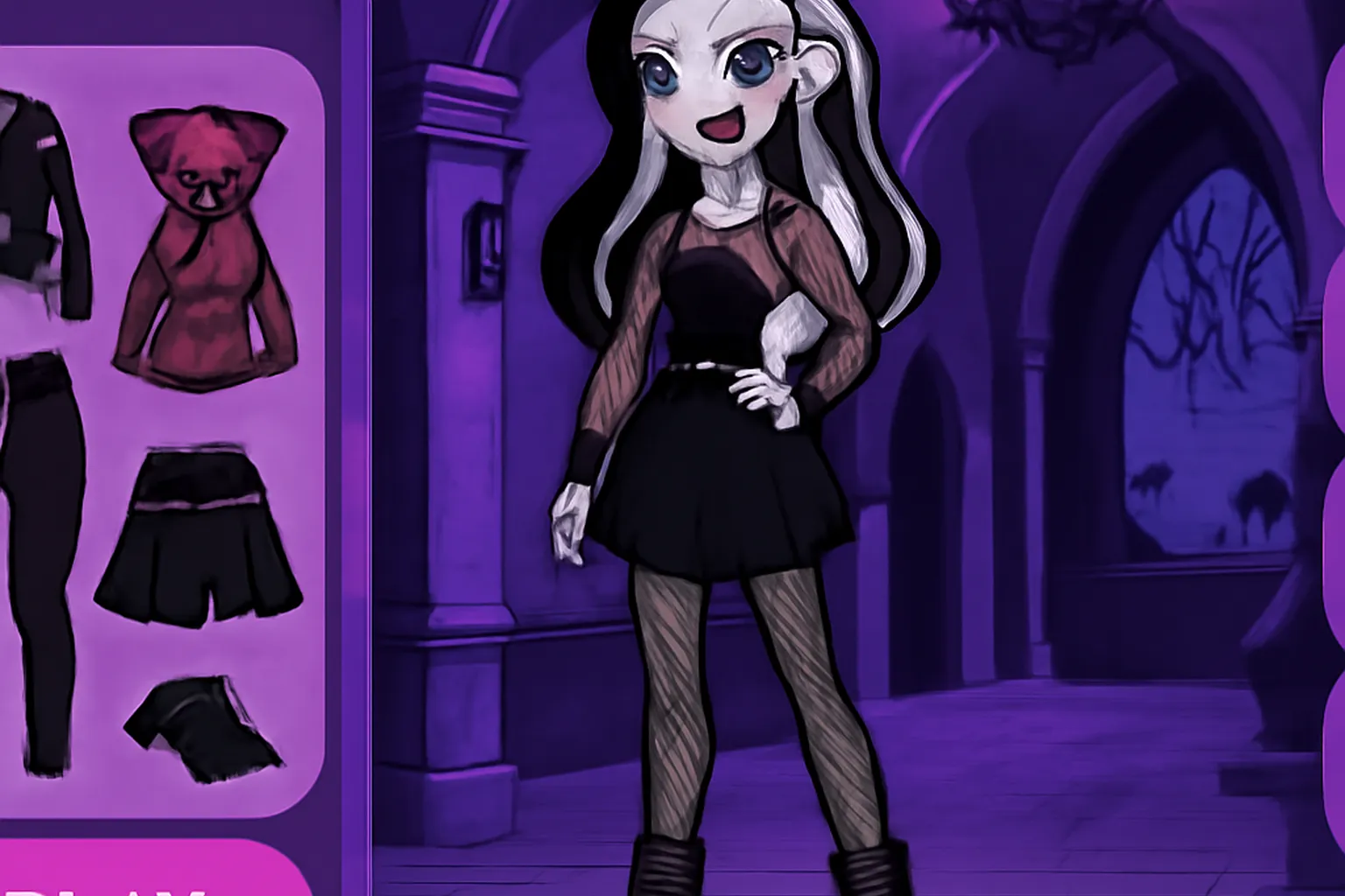 Interface d'un jeu Monster High avec mode gothique