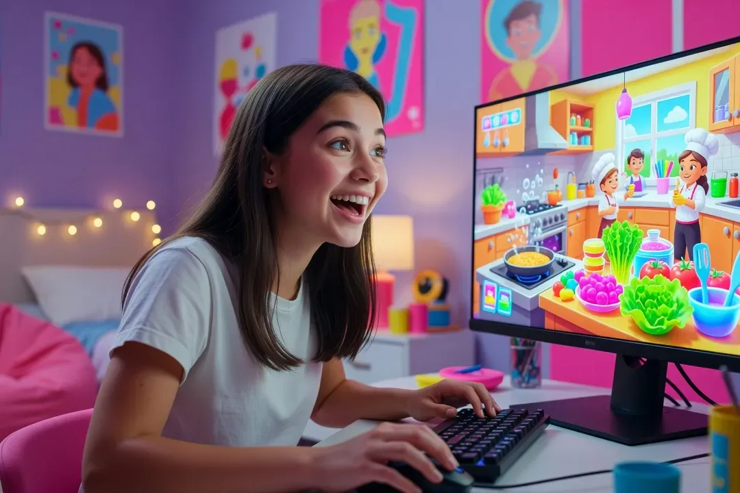 Ados jouant à des jeux de cuisine en ligne